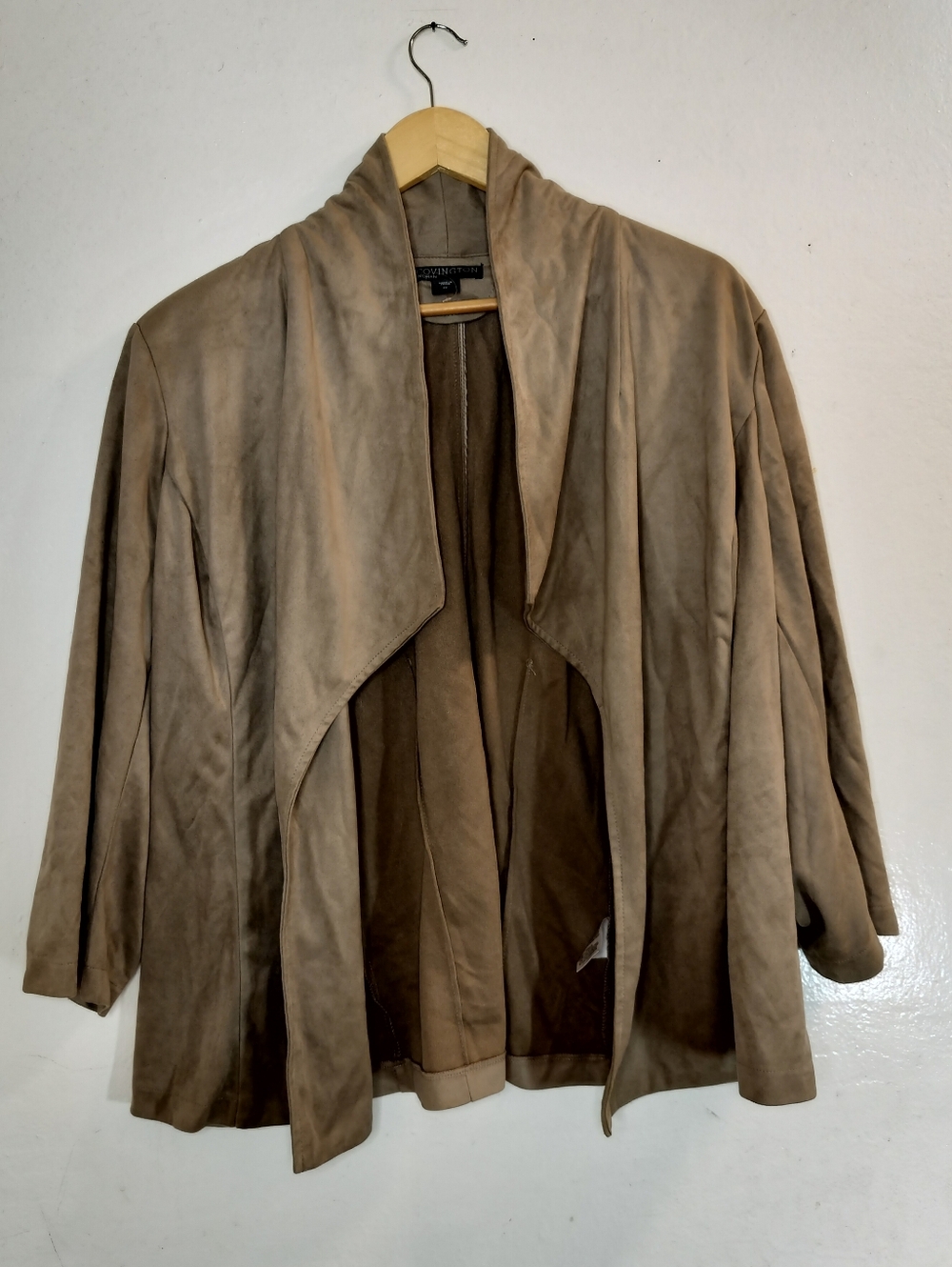 Covington Tan Faux Suede 3/4 Sleeve Open Drape Front Short Cardigan Blazer 2X
